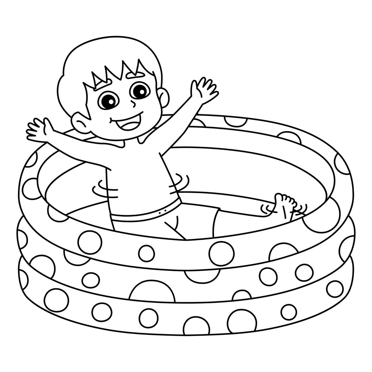 Criança feliz na piscina inflável para colorir