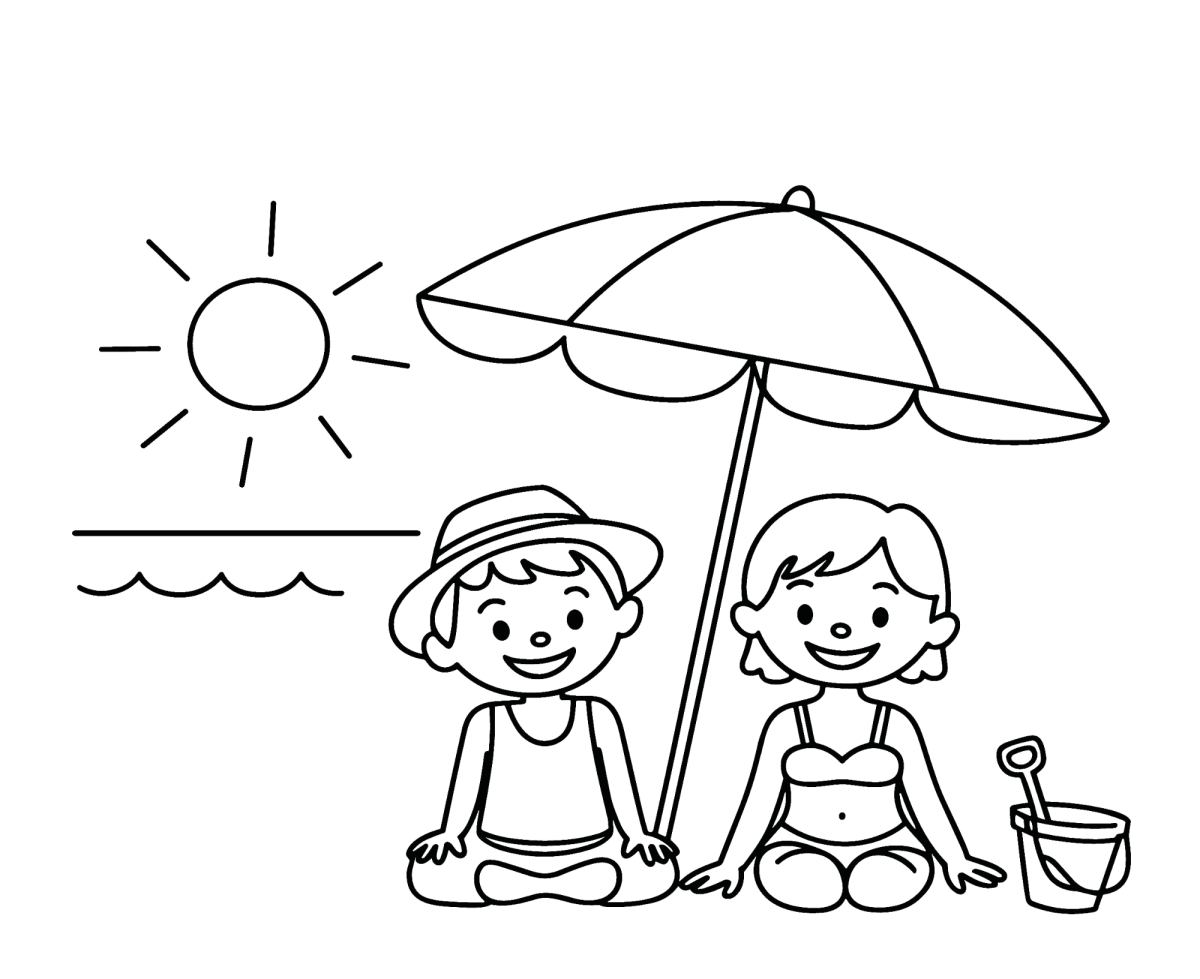 Crianças brincando embaixo do guarda-sol para colorir