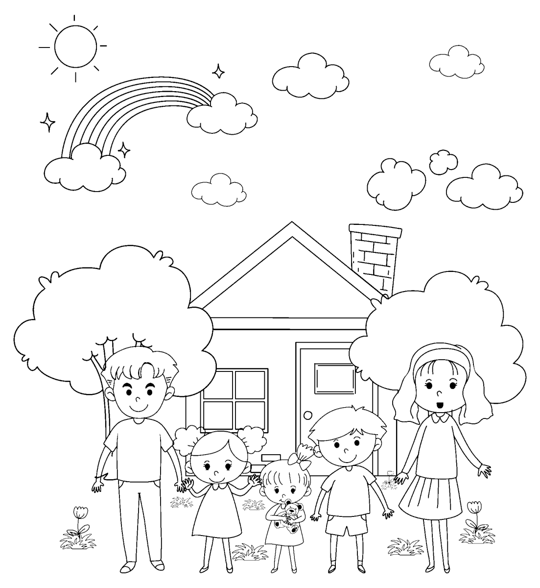 Crianças brincando na frente de casa para colorir