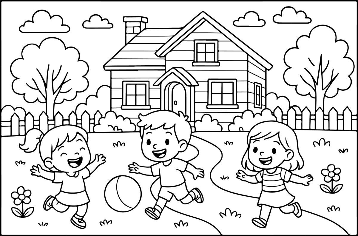 Crianças jogando bola na frente de casa para colorir