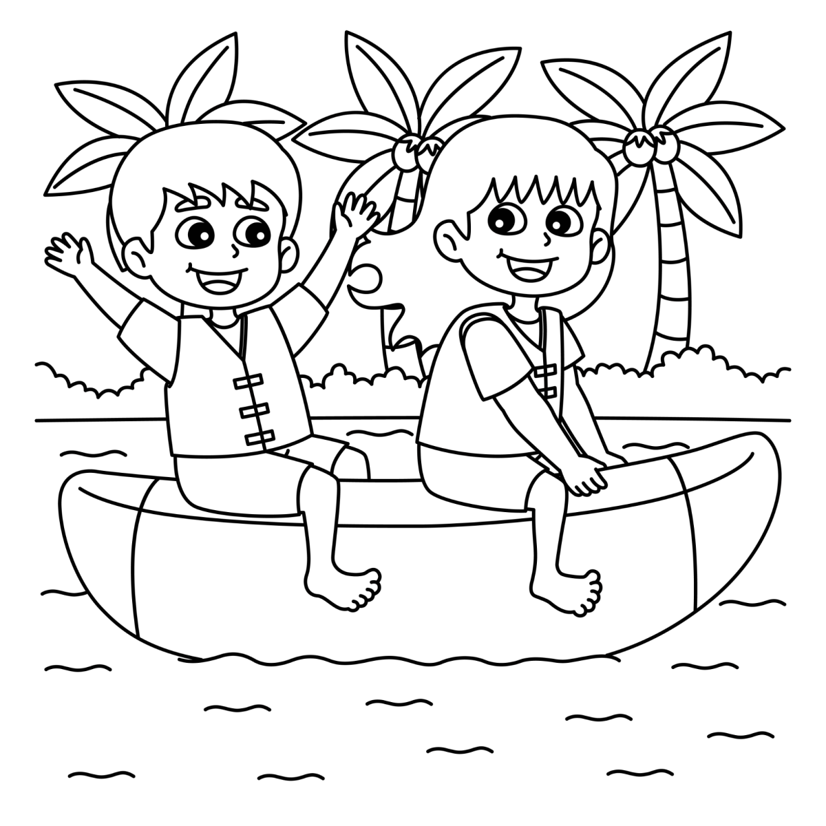 Crianças na boia de banana para colorir