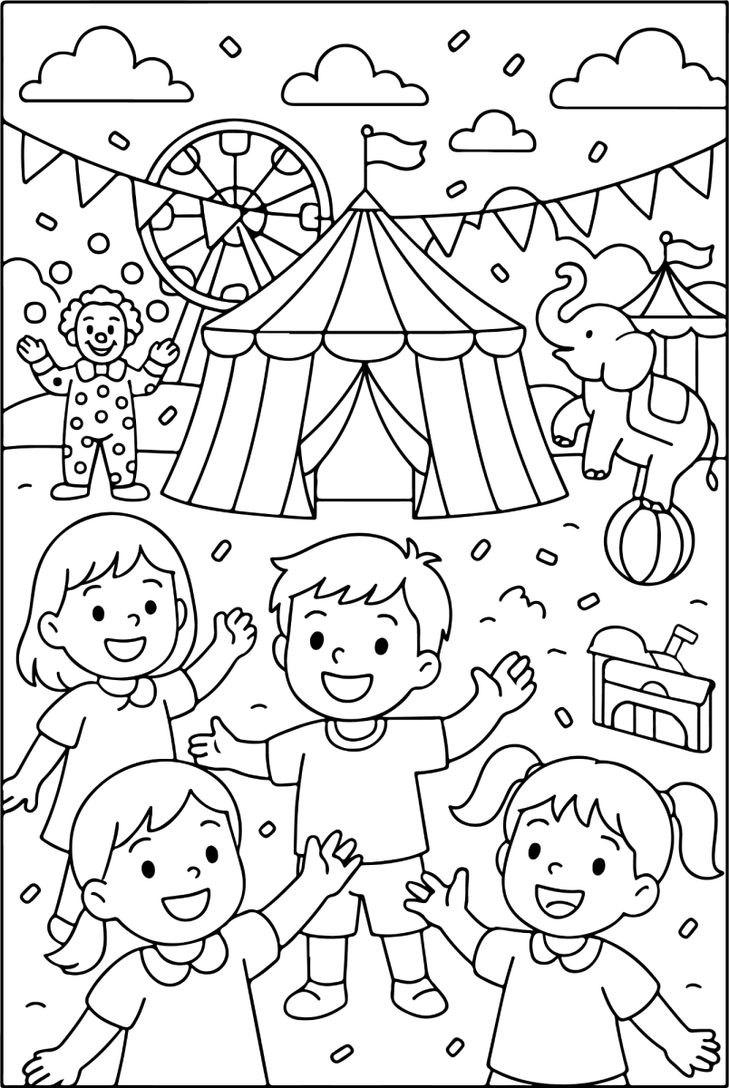 Crianças na festa do circo para colorir