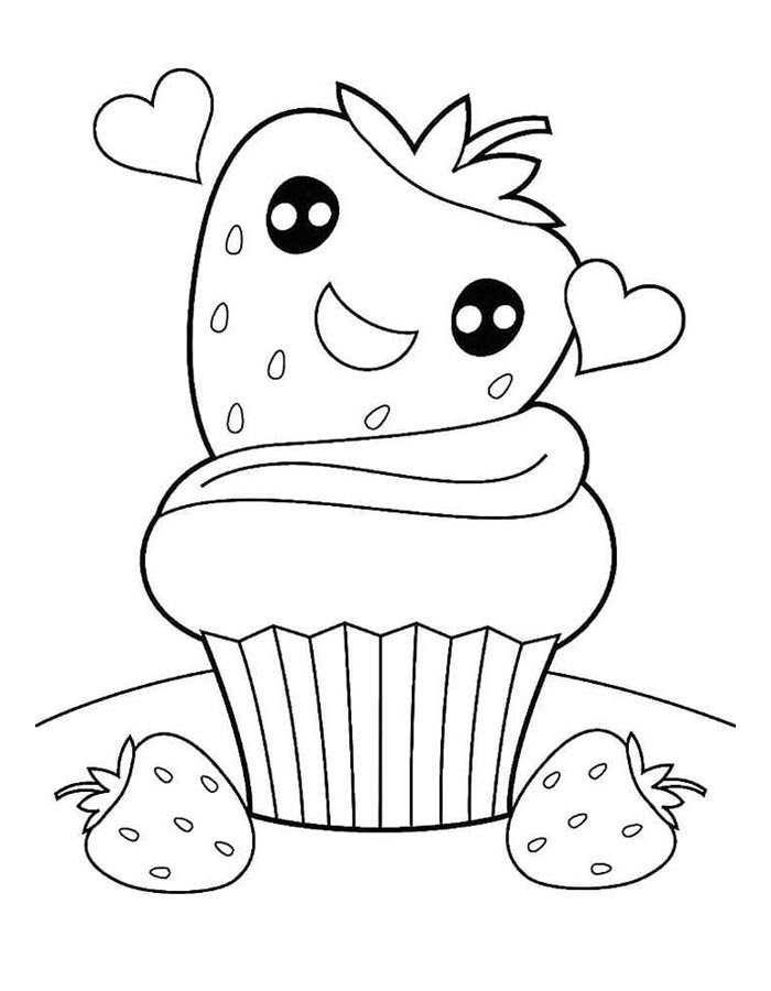 Cupcake Kawaii com Morango Sorridente