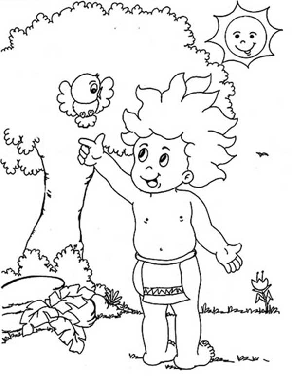 Curupira e o sol na floresta para colorir