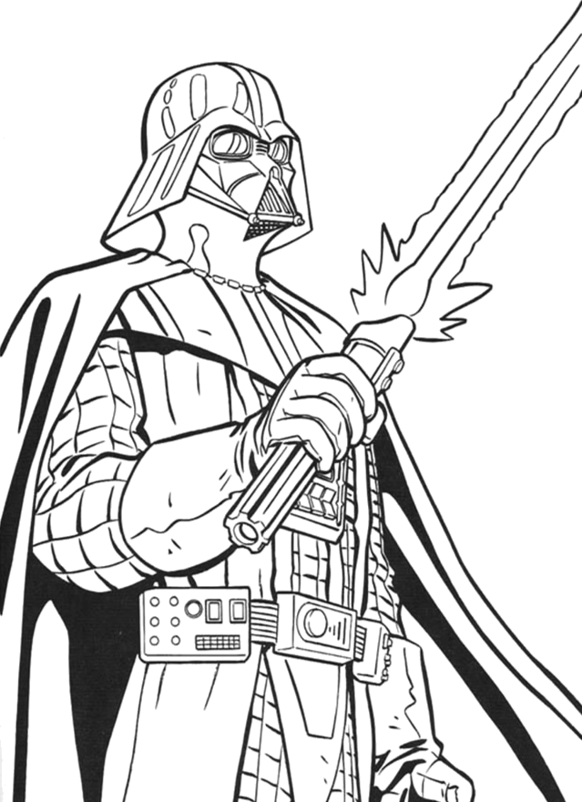 Darth Vader erguendo o sabre de luz para colorir