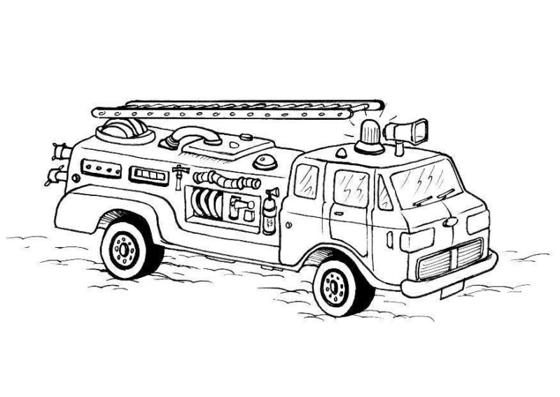 Desenho de Caminhão de Bombeiros Pronto para Colorir