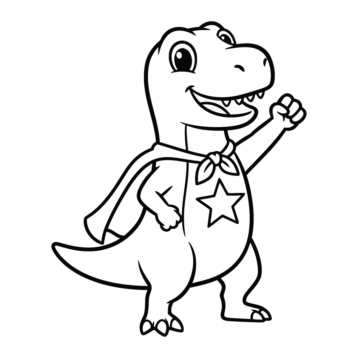 Dinossauro super-herói com estrela no peito para colorir