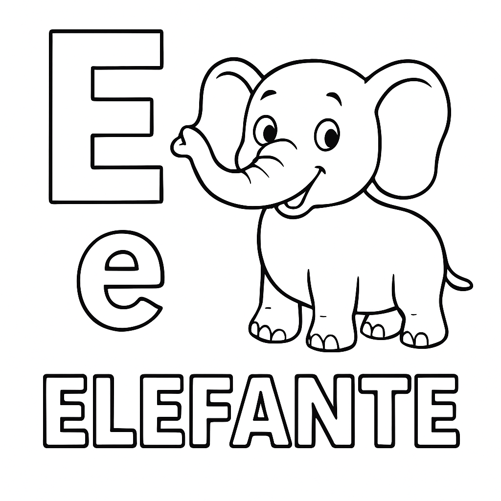 E de Elefante para Colorir