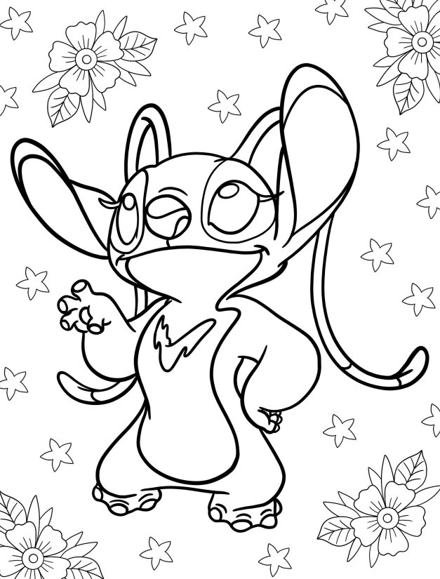 Divirta-se colorindo Stitch em um jardim florido