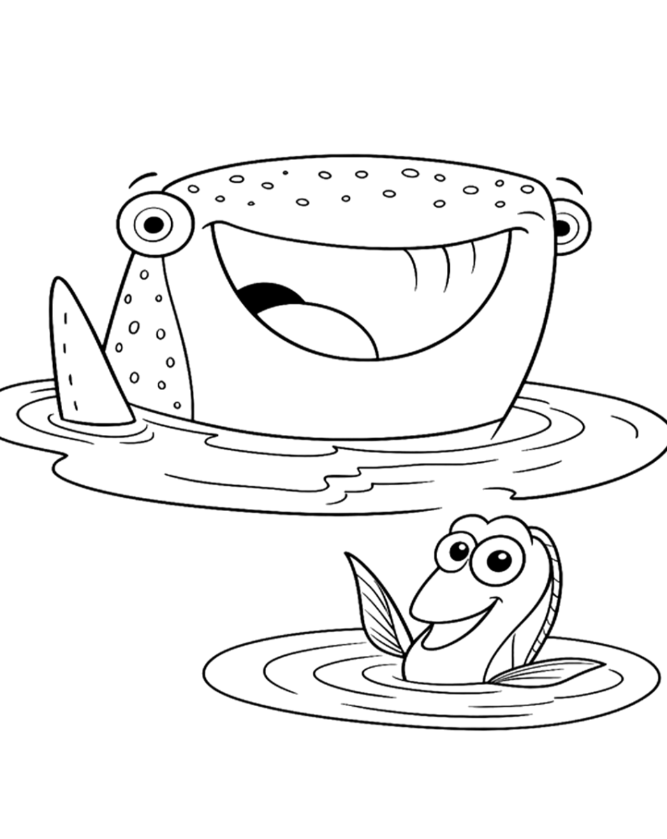 Dory conversando com a baleia para colorir