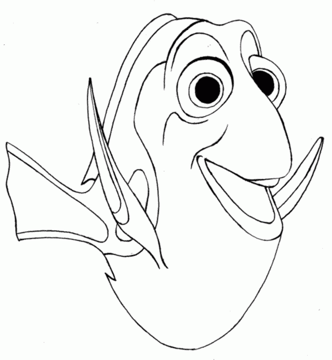 Dory sorrindo de pertinho para colorir