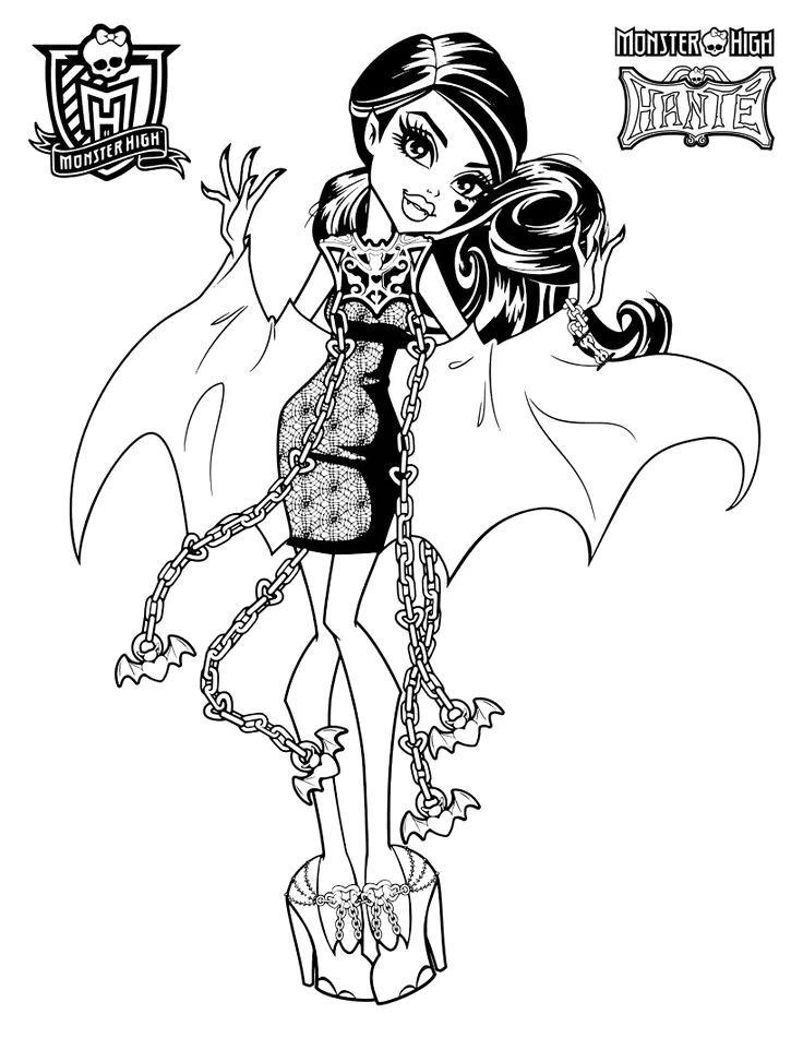 Draculaura com asas de morcego para colorir