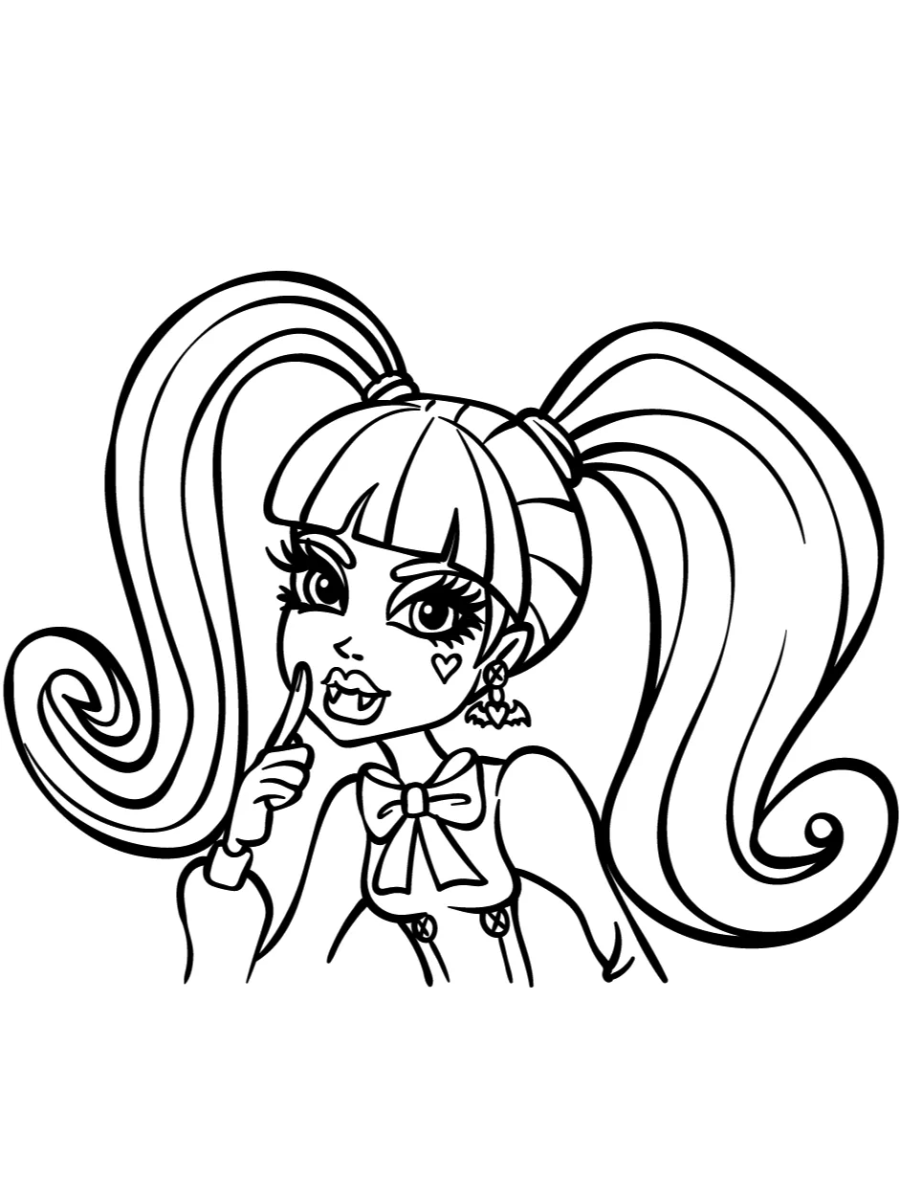 Draculaura sorrindo de maria-chiquinha para colorir