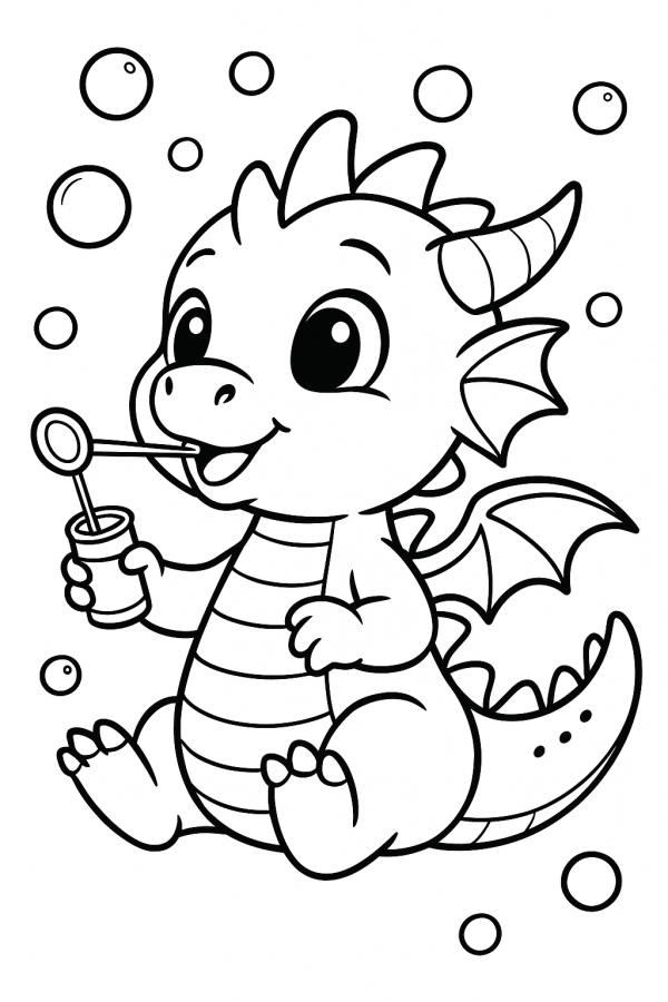 Dragão Bebê Brincando com Bolhas