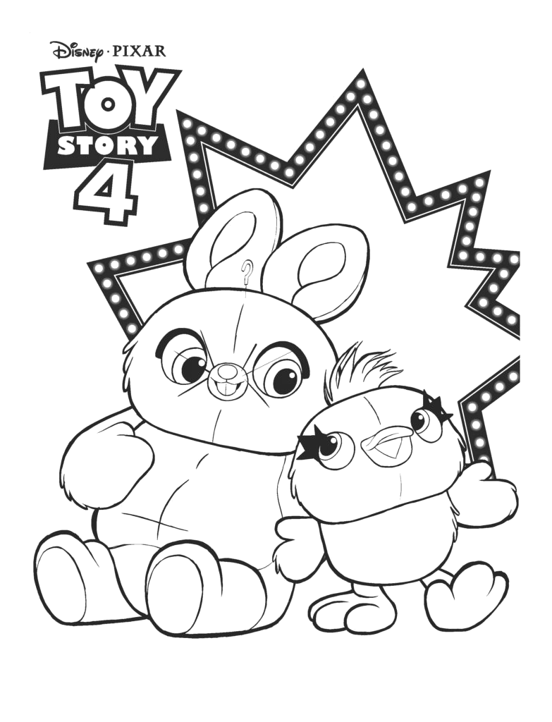 Ducky e Bunny abraçados para colorir