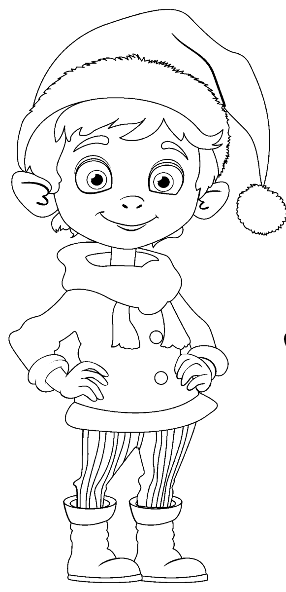 Duende de cachecol com as mãos nos bolsos para colorir