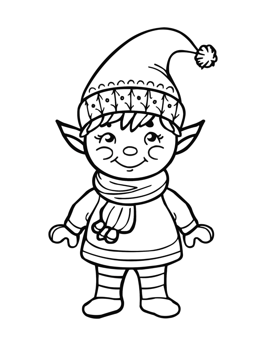 Duende de cachecol e gorro pompom para colorir
