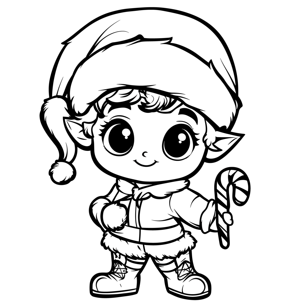 Duende de Natal com bengala doce para colorir