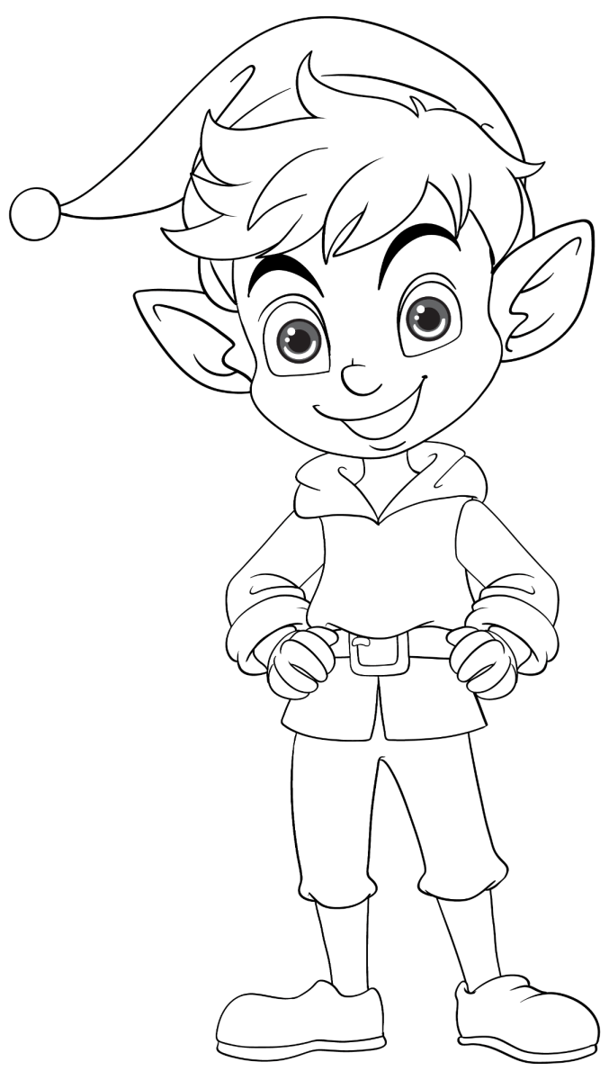 Duende de Natal de pé com as mãos na cintura para colorir