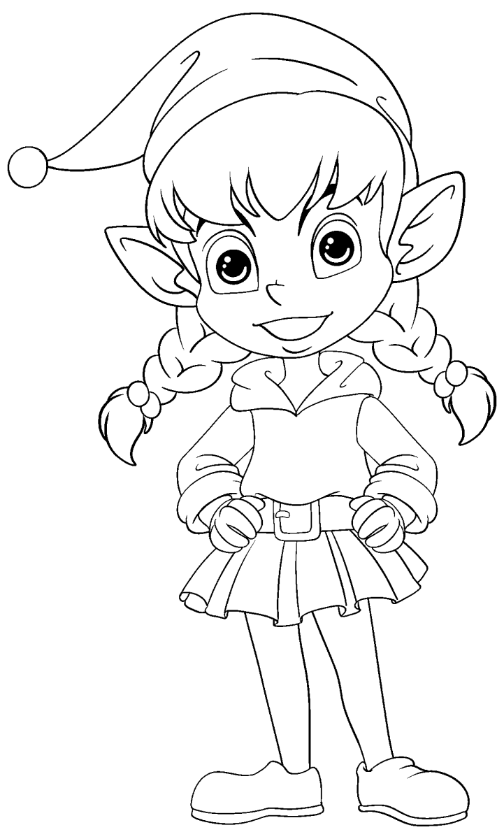 Duende de saia rodada sorrindo para colorir