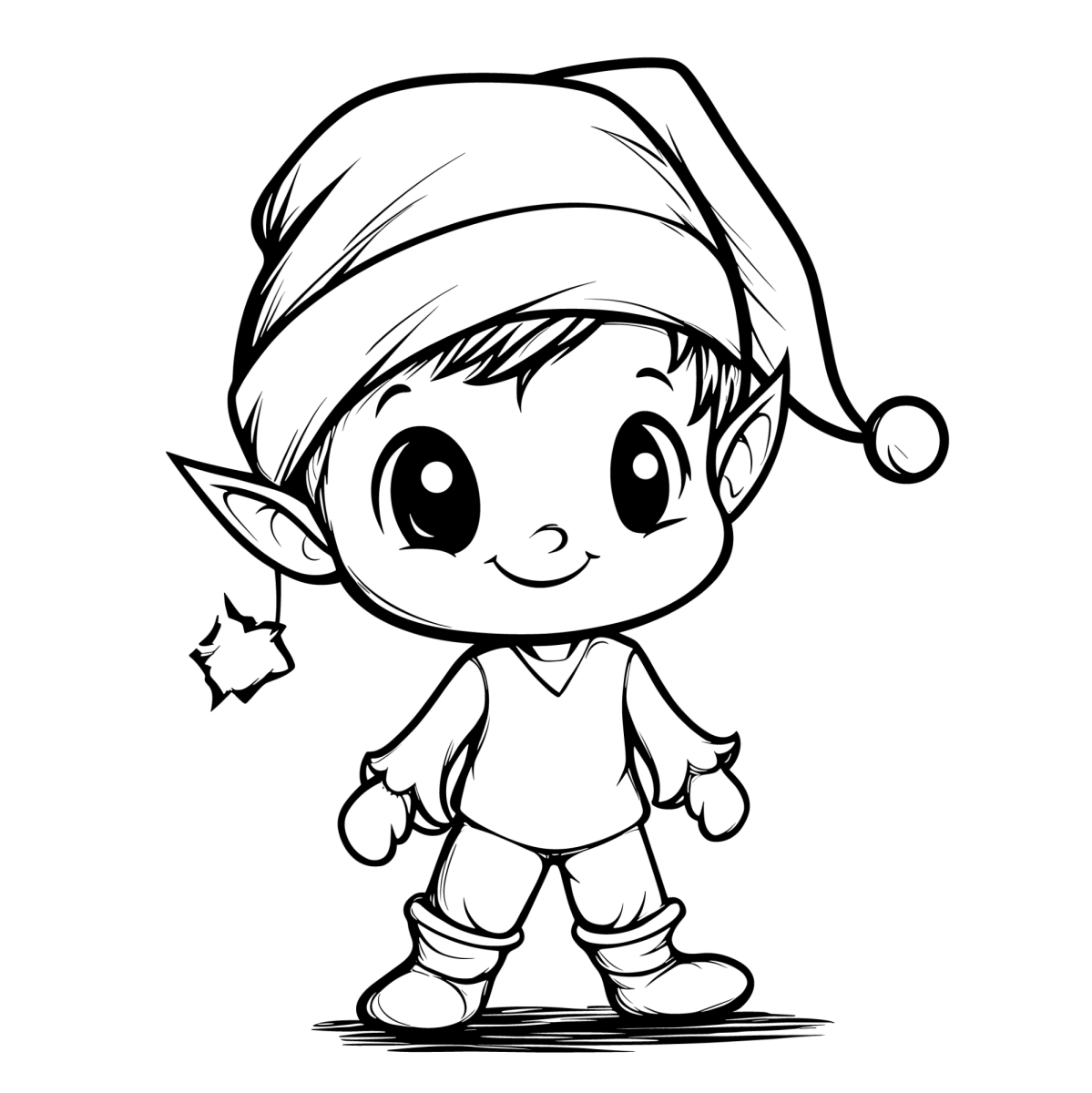 Duende kawaii apontando o caminho para colorir