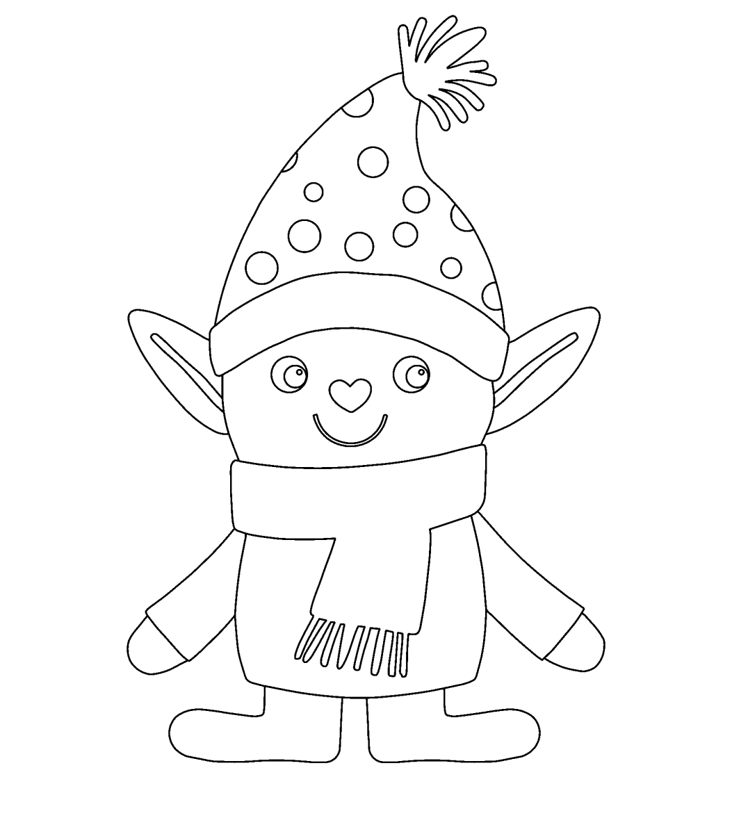 Duende kawaii de gorro com estrela para colorir