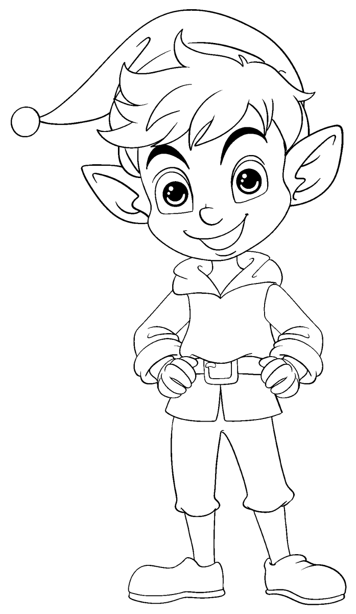 Duende menino de orelhas pontudas de pé para colorir