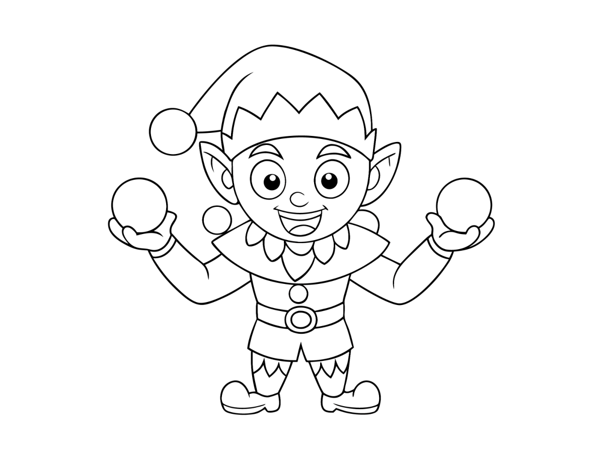 Duende segurando bolas de neve para colorir