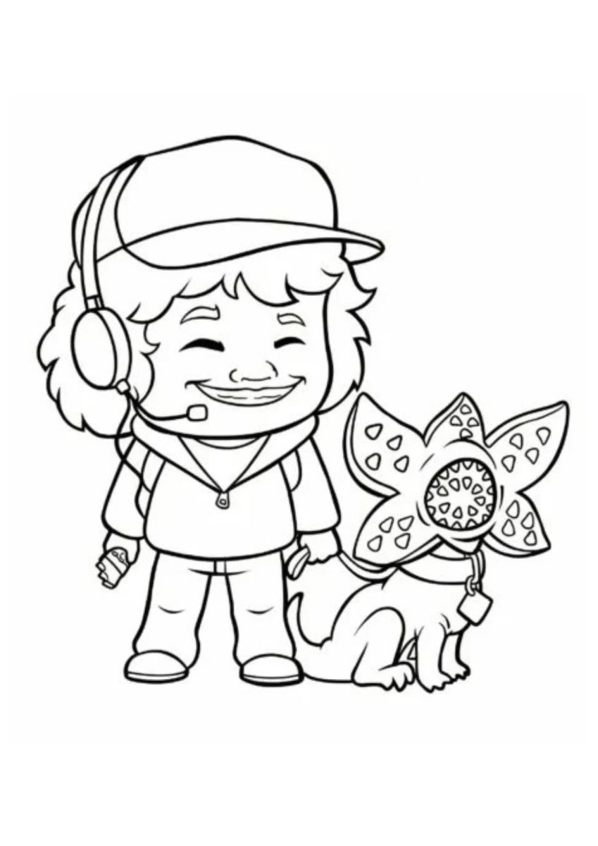 Dustin com o Demodog Dart para colorir