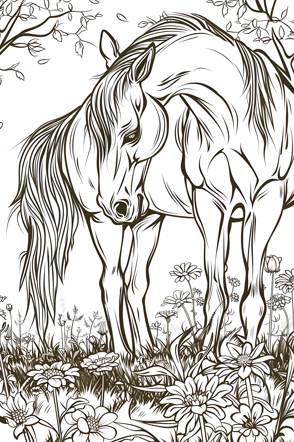 Elegante Cavalo nos Campos Floridos