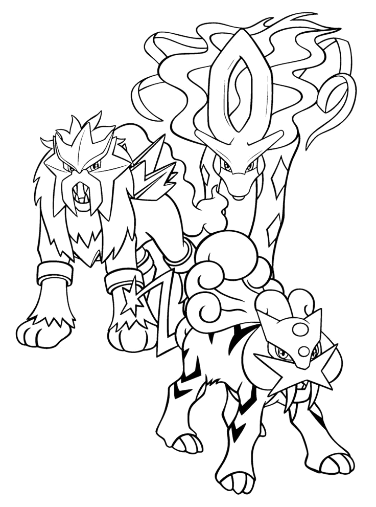 Entei, Raikou e Suicune, as feras lendárias para colorir
