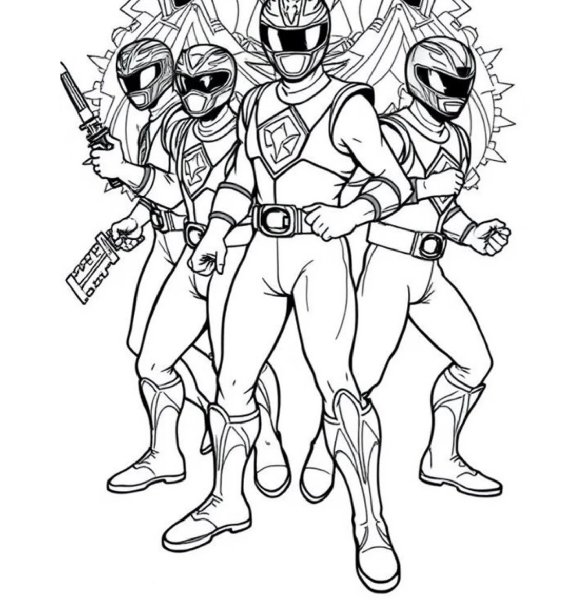 Equipe dos Power Rangers em formação de batalha para colorir
