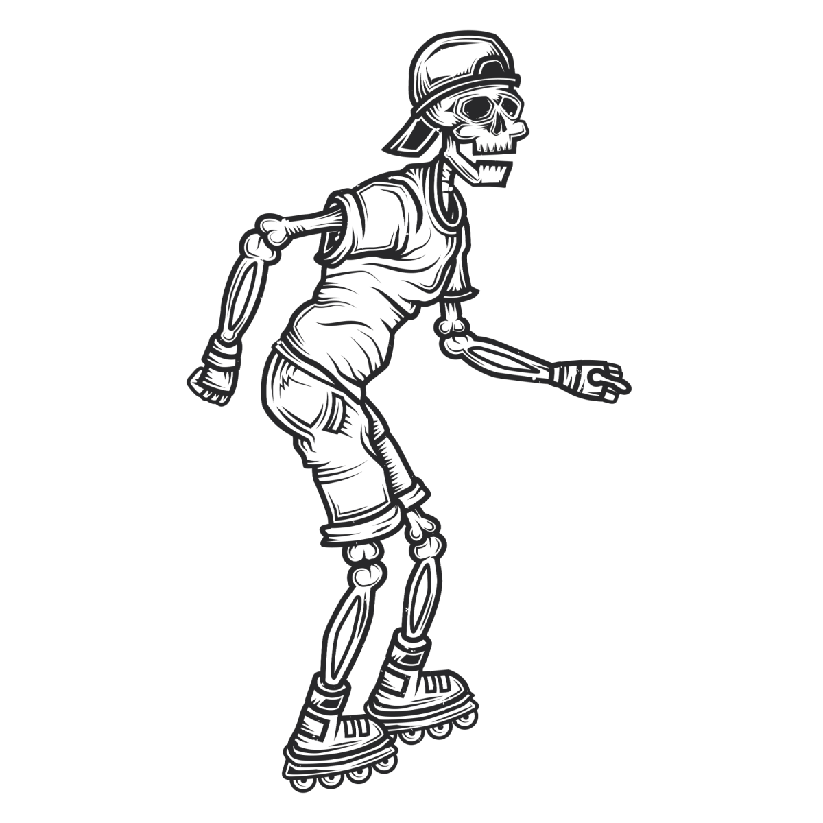 Esqueleto de boné patinando para colorir
