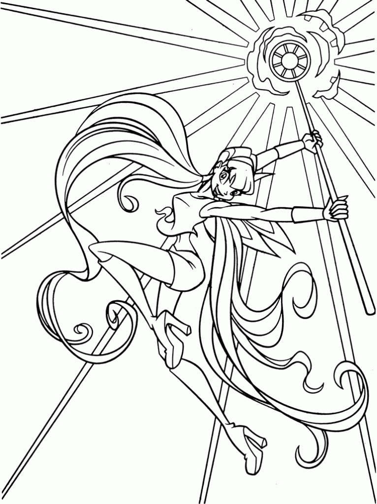 Fada Winx com raios de luz mágica para colorir