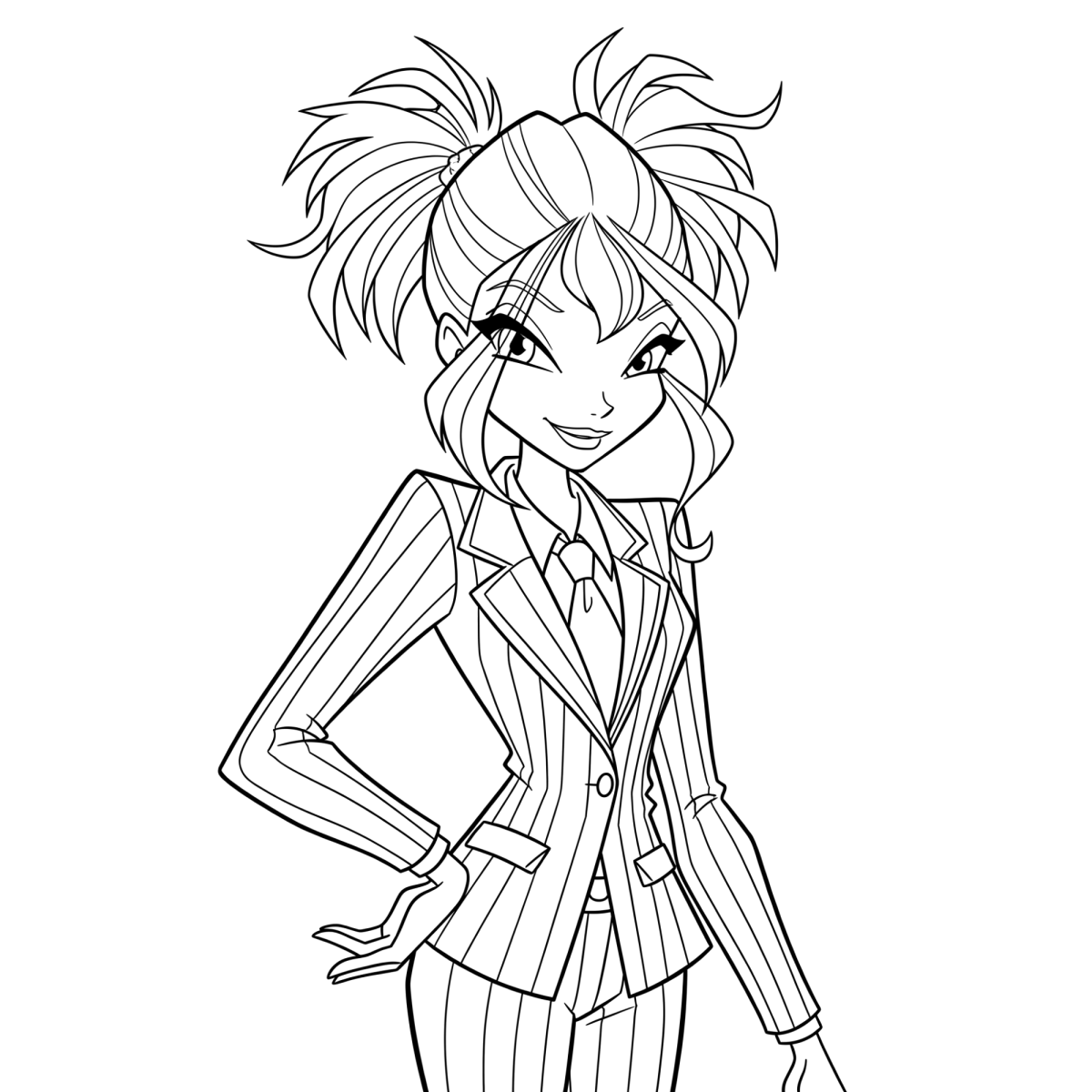 Fada Winx de blazer listrado e cabelo espetado para colorir