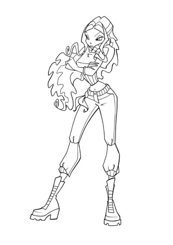 Fada Winx de cabelo longo em pose de modelo para colorir