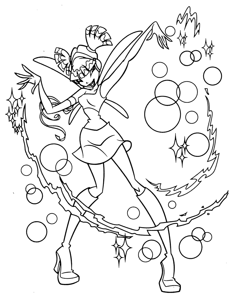 Fada Winx entre bolhas de magia para colorir