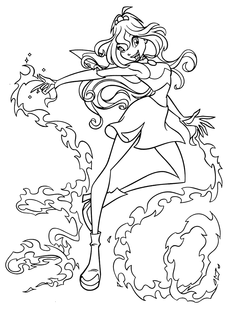 Fada Winx lançando um feitiço de vento para colorir
