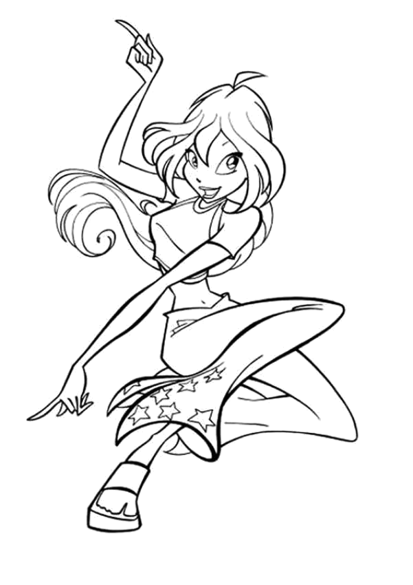 Fada Winx saltando entre estrelas para colorir