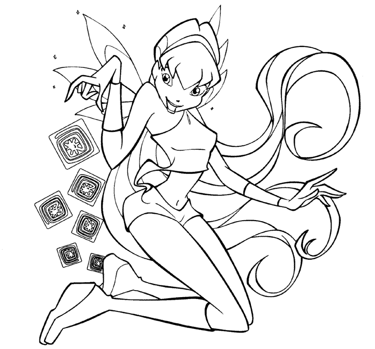 Fada Winx voando com cubos mágicos para colorir
