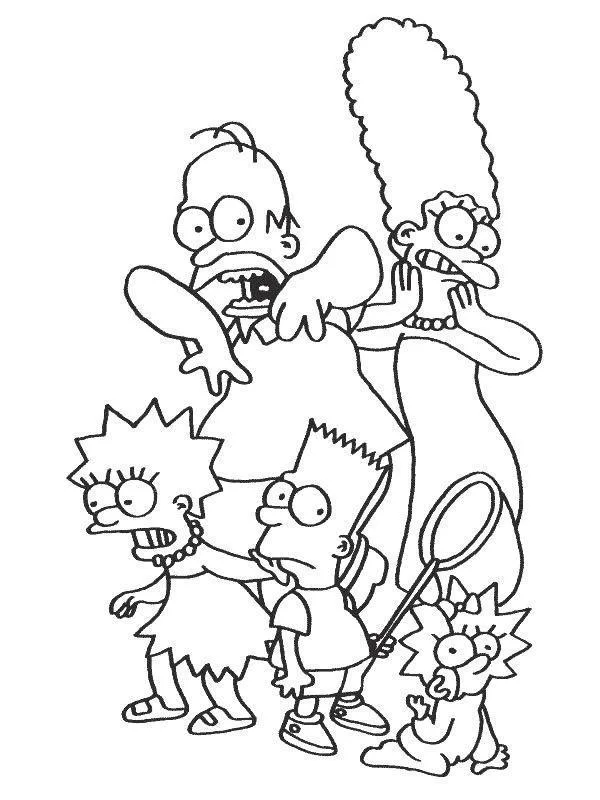 Família Simpson em pose de foto para colorir