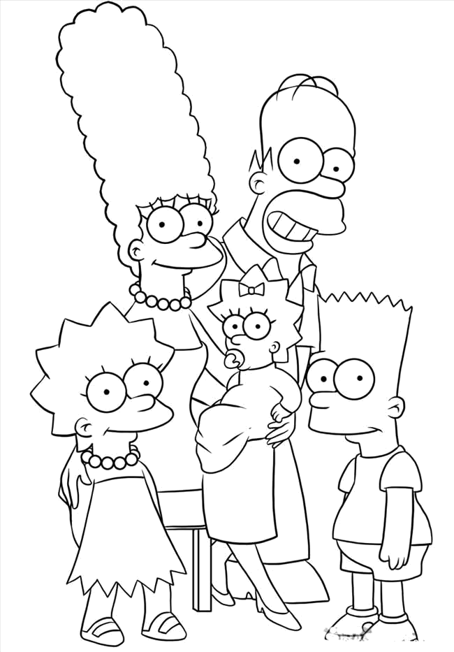 Família Simpson reunida de pé para colorir