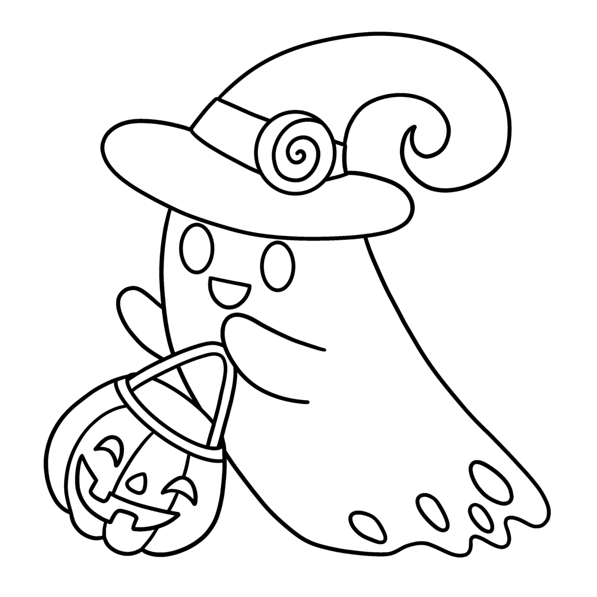 Fantasma bruxinho com abóbora para colorir
