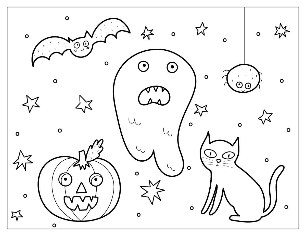Fantasma com gato preto e abóbora para colorir