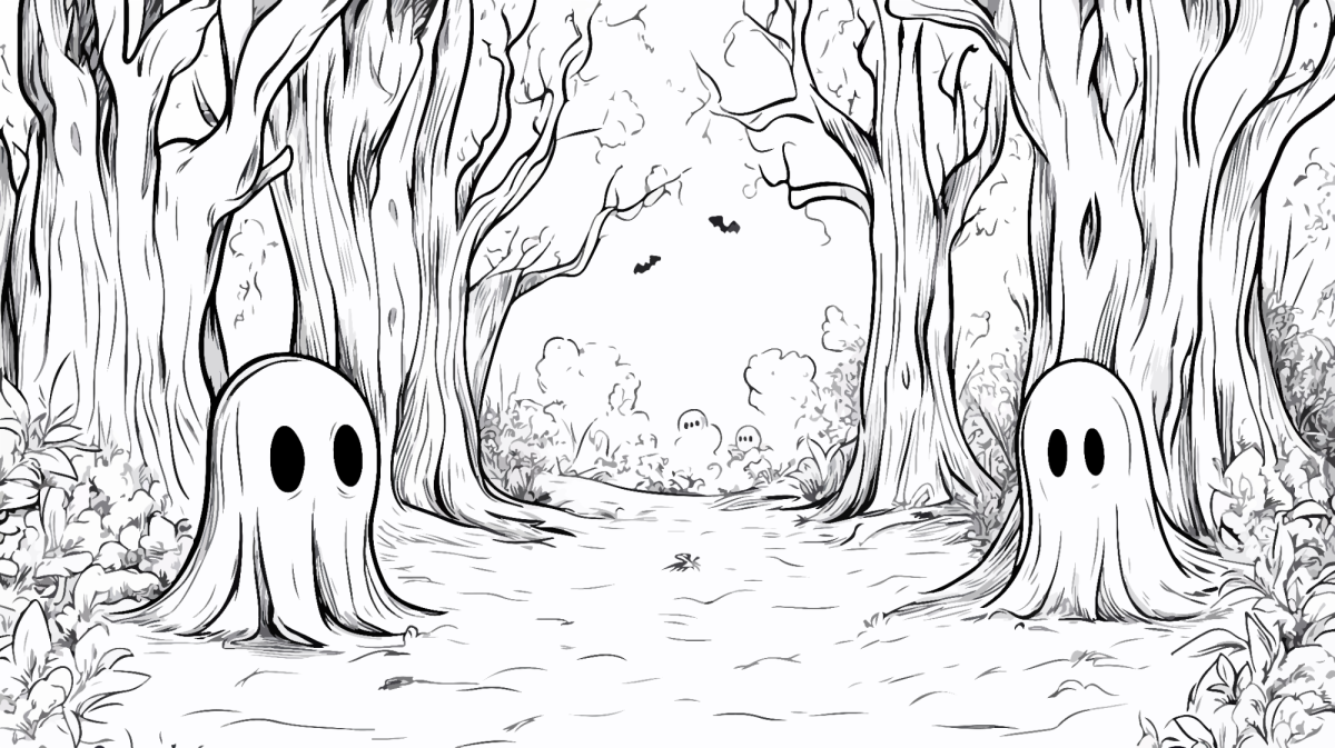 Fantasmas na floresta sombria para colorir