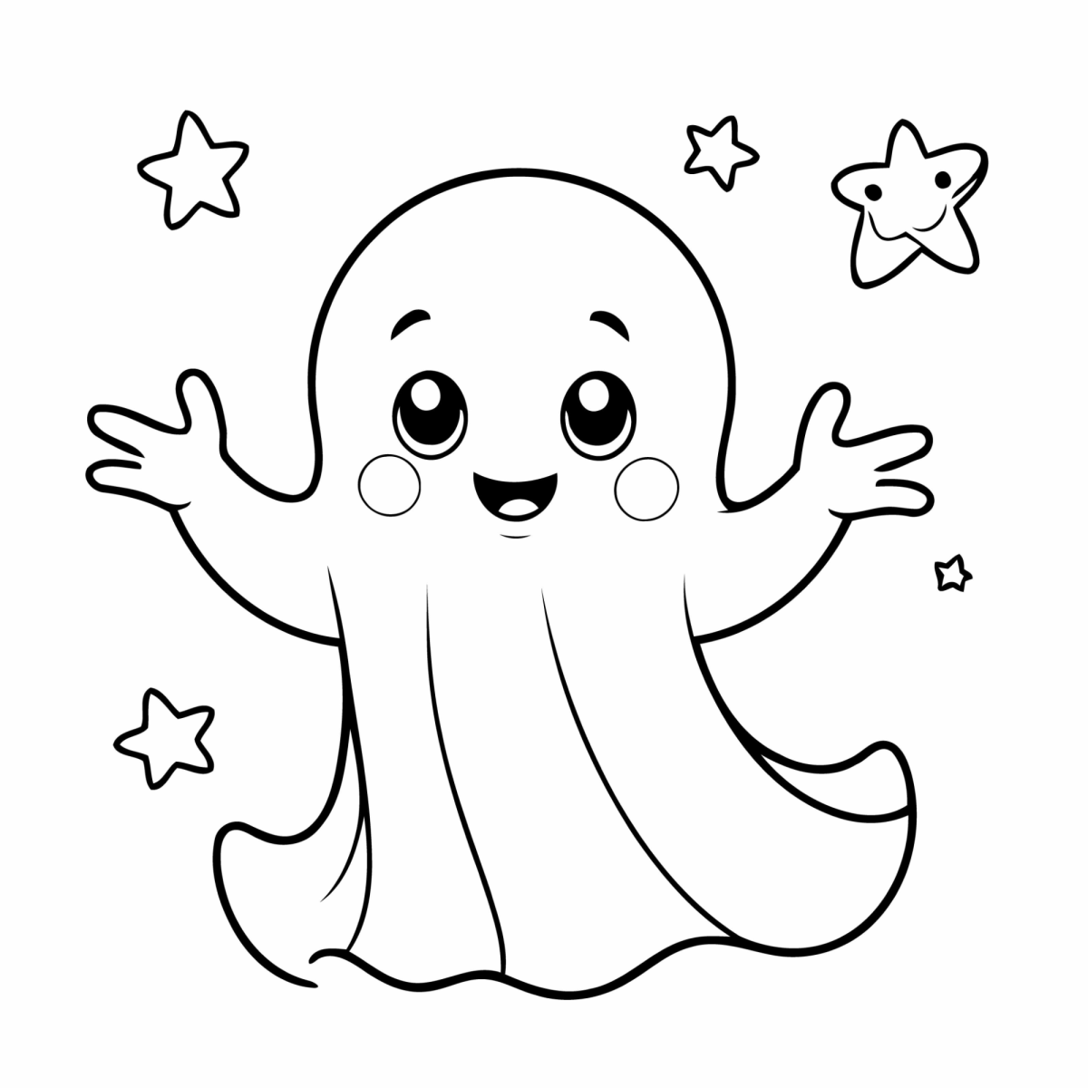 Fantasminha fofo entre estrelas para colorir