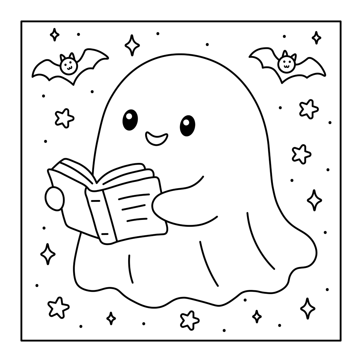 Fantasminha lendo um livro para colorir