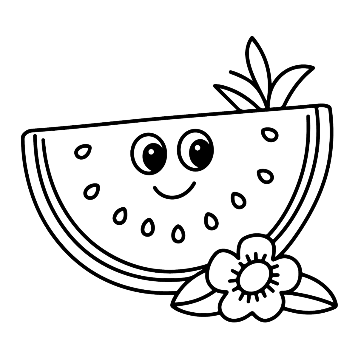 Fatia de melancia kawaii com florzinha para colorir