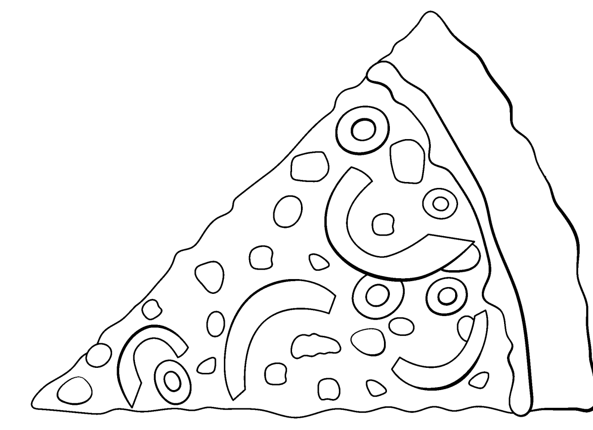 Fatia de pizza com azeitonas e cogumelos para colorir