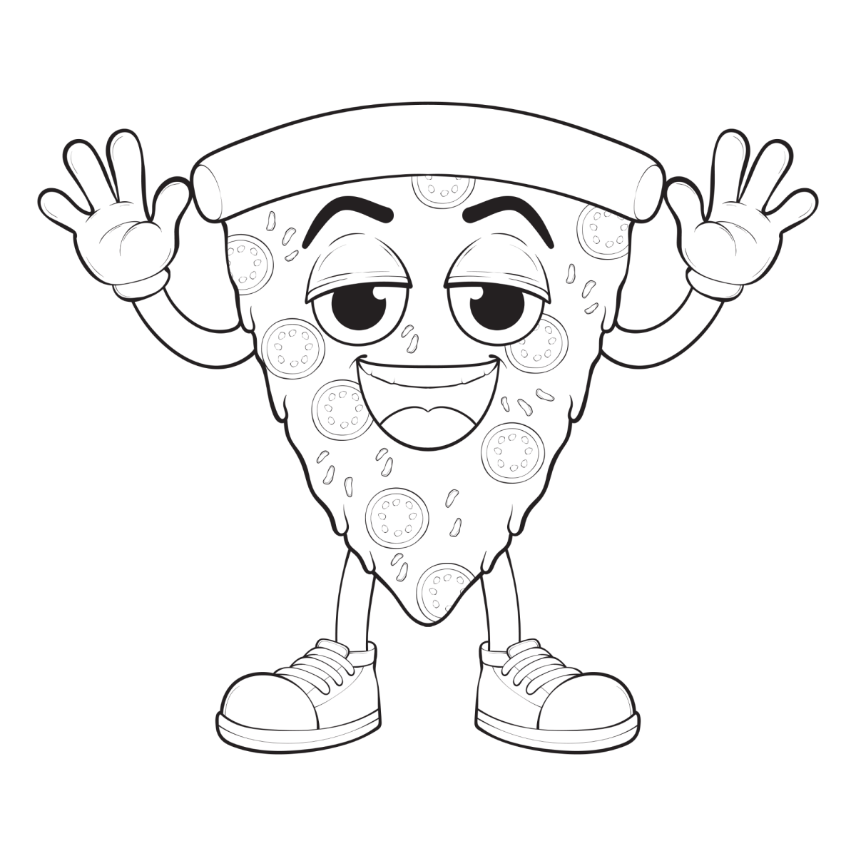 Fatia de pizza com cara de sapeca para colorir